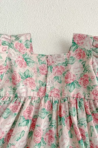 Pink floral printed cotton puff sleeve baby dress