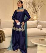 Elegant crepe 3-piece kurta set with farshi salwar & chinon silk dupatta festive wear for women