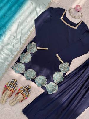 Elegant crepe 3-piece kurta set with farshi salwar & chinon silk dupatta festive wear for women 3