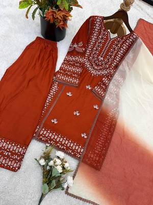 Embroidered rayon cotton kurta set with farshi pant & georgette dupatta | ready to wear 2