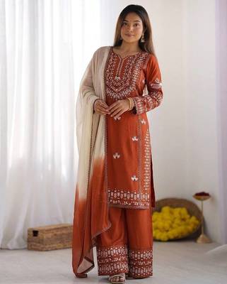 Embroidered rayon cotton kurta set with farshi pant & georgette dupatta | ready to wear 4