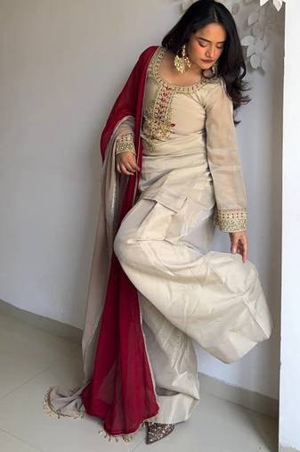 Tebby organza embroidered kurta set with farshi pant & georgette dupatta | women’s ethnic wear