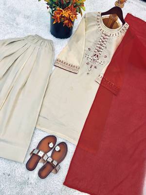 Tebby organza embroidered kurta set with farshi pant & georgette dupatta women s ethnic wear 3