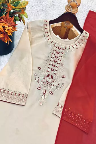 Tebby organza embroidered kurta set with farshi pant & georgette dupatta women s ethnic wear