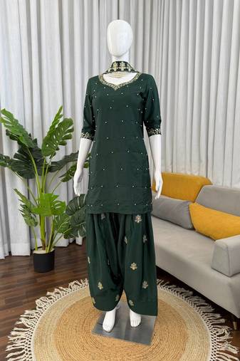  crepe farshi plazo set with thread, sequin & pearl work festive ethnic wear