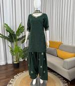 Designer crepe farshi plazo set with thread, sequin & pearl work | festive ethnic wear