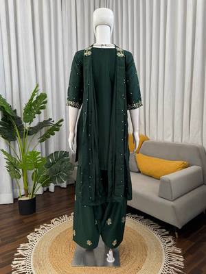  crepe farshi plazo set with thread, sequin & pearl work festive ethnic wear 2