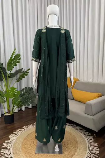  crepe farshi plazo set with thread, sequin & pearl work festive ethnic wear
