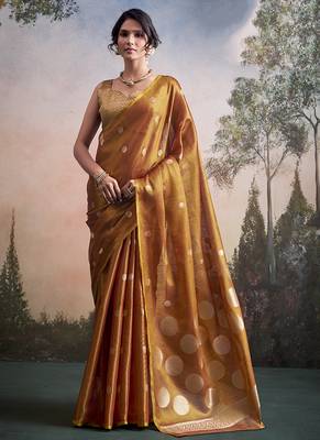 Orange silk blend silk blend party wear saree 1