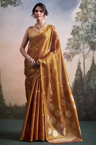 Orange silk blend silk blend party wear saree