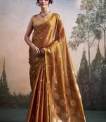 Orange silk blend silk blend party wear saree