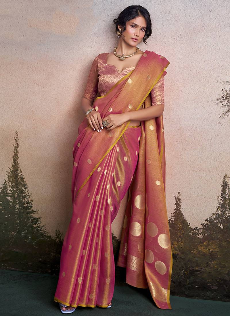 Pink silk blend silk blend party wear saree