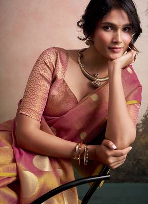 Pink silk blend silk blend party wear saree 3