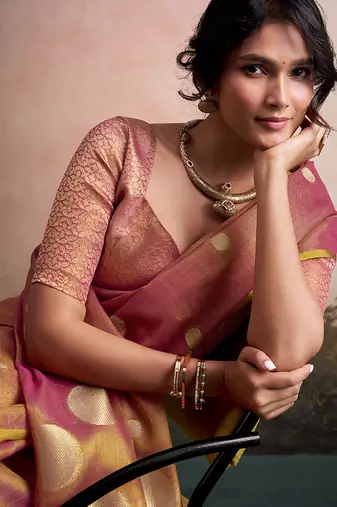 Pink silk blend silk blend party wear saree