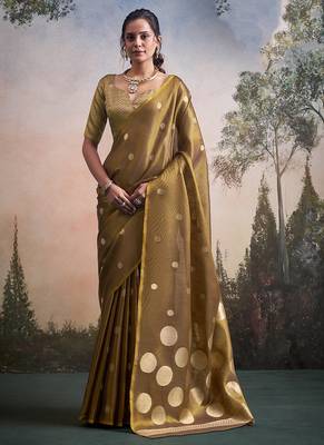 Gold silk blend silk blend party wear saree 1