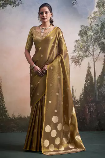 Gold silk blend silk blend party wear saree
