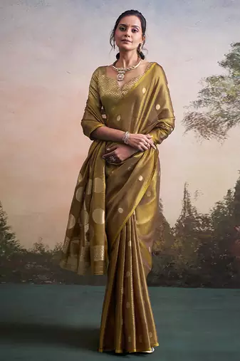 Gold silk blend silk blend party wear saree