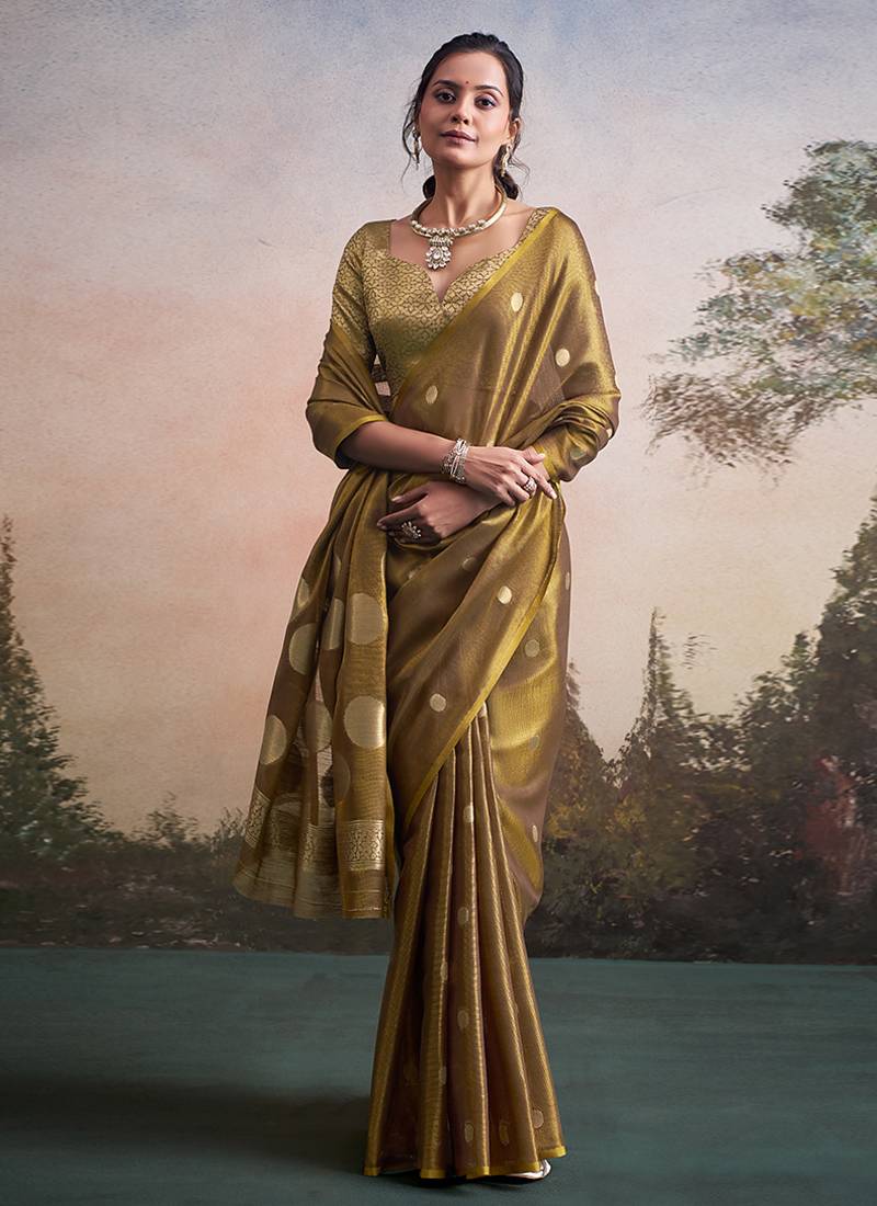 Gold silk blend silk blend party wear saree