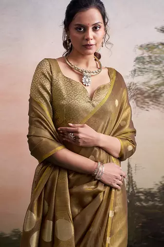 Gold silk blend silk blend party wear saree