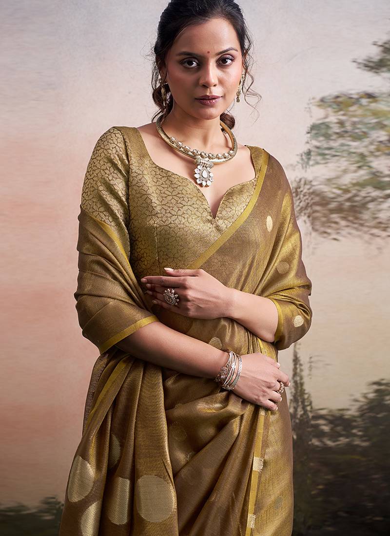 Gold silk blend silk blend party wear saree