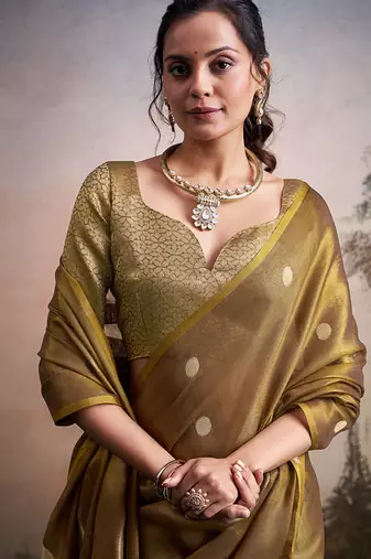 Gold silk blend silk blend party wear saree