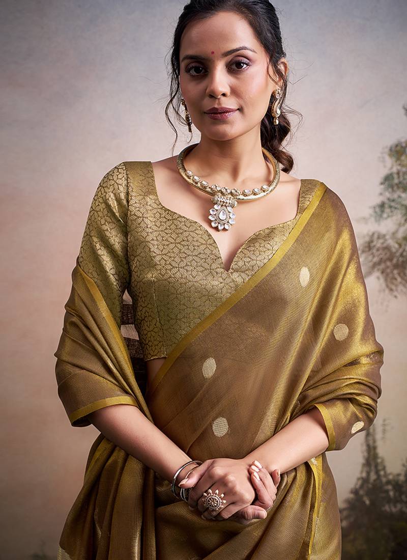 Gold silk blend silk blend party wear saree