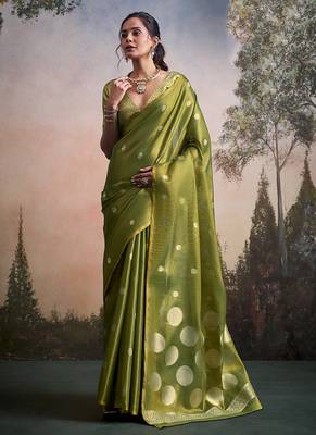 Olive silk blend silk blend party wear saree 1
