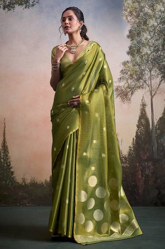 Olive silk blend silk blend party wear saree
