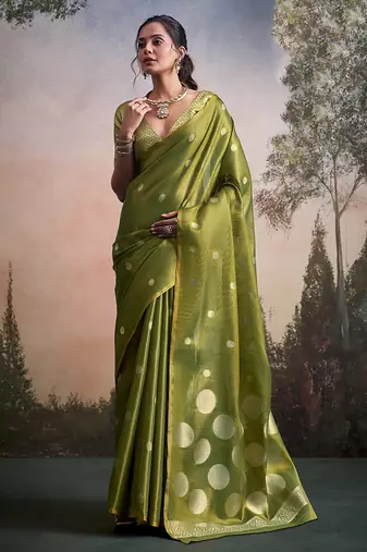 Olive silk blend silk blend party wear saree