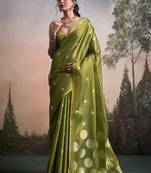 Olive silk blend silk blend party wear saree