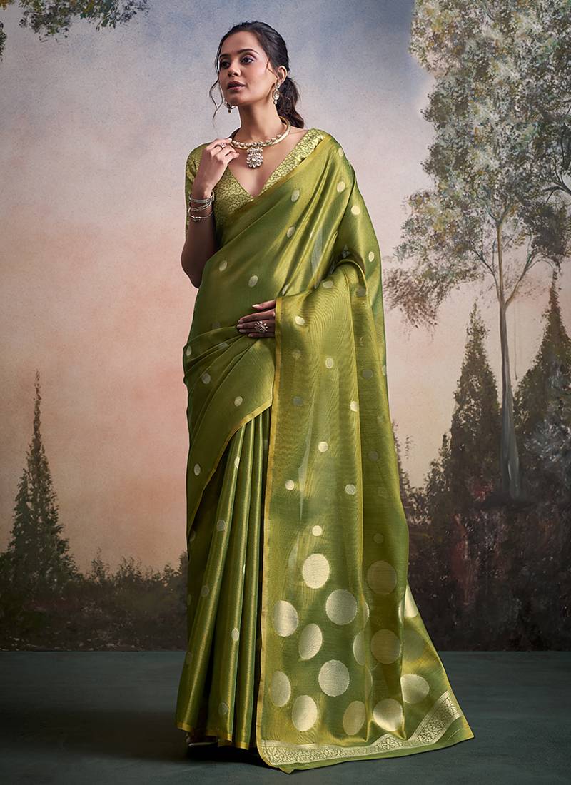 Olive silk blend silk blend party wear saree