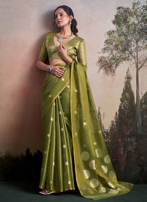 Olive silk blend silk blend party wear saree 2