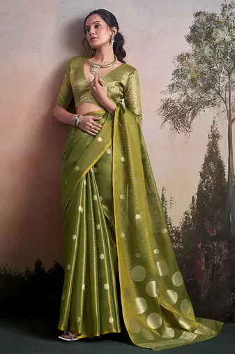 Olive silk blend silk blend party wear saree