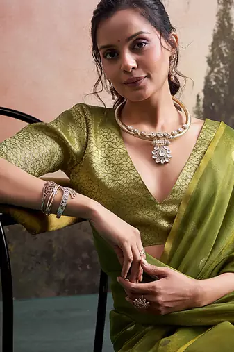 Olive silk blend silk blend party wear saree