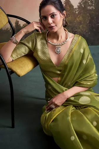 Olive silk blend silk blend party wear saree