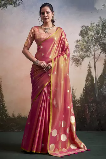 Peach silk blend silk blend party wear saree