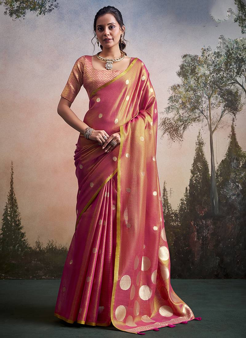 Peach silk blend silk blend party wear saree