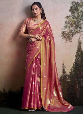 Peach silk blend silk blend party wear saree 2
