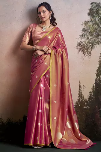 Peach silk blend silk blend party wear saree