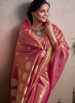 Peach silk blend silk blend party wear saree 3