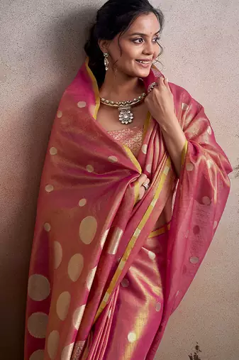 Peach silk blend silk blend party wear saree