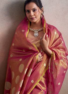 Peach silk blend silk blend party wear saree 4