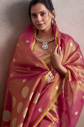 Peach silk blend silk blend party wear saree