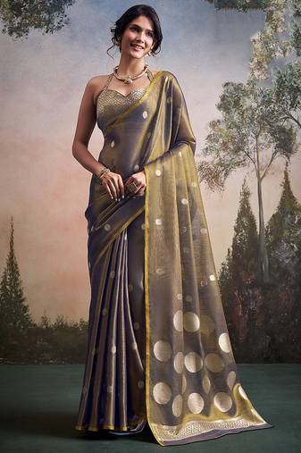 Grey silk blend silk blend party wear saree
