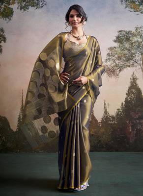 Grey silk blend silk blend party wear saree 2