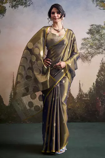 Grey silk blend silk blend party wear saree