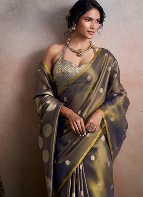 Grey silk blend silk blend party wear saree 3