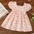Peach pink floral print cotton puff sleeve fit & flare dress for girls