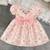 Peach pink floral print cotton puff sleeve fit & flare dress for girls