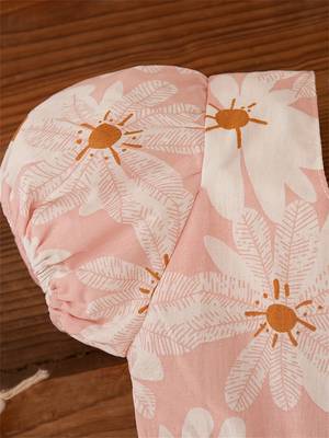 Peach pink floral print cotton puff sleeve fit & flare dress for girls 4